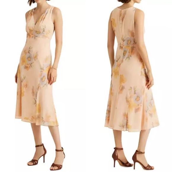 Lauren Women's Ralph Lauren Floral Crinkled Georgette Dress Size 12 NEW - Picture 9 of 9